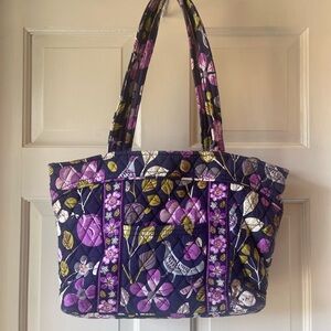 Floral Quilted Tote Bag - Purple and Green with wallet and coin purse 9”x14”